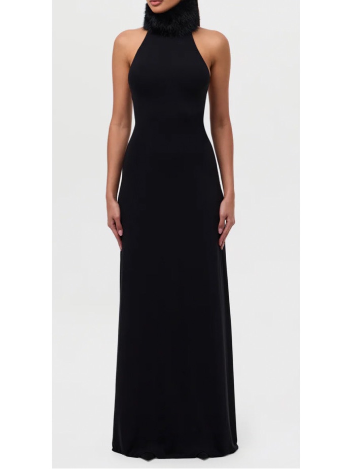 Black Faux Fur Maxi Dress